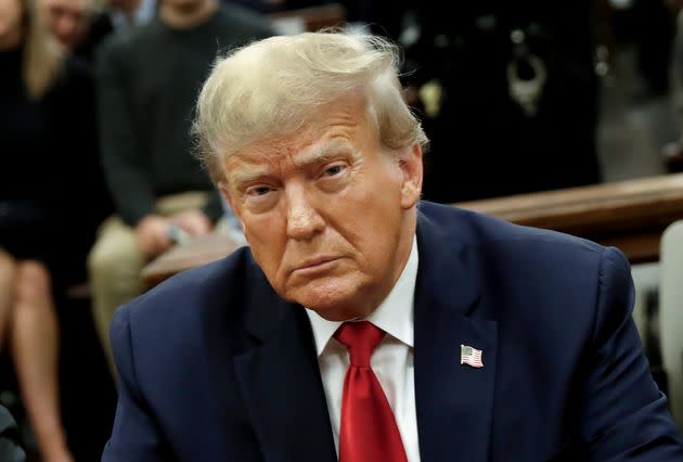 Former President Donald Trump sits in the courtroom before the continuation of his civil business fraud trial at New York Supreme Court on Oct. 17 in New York.