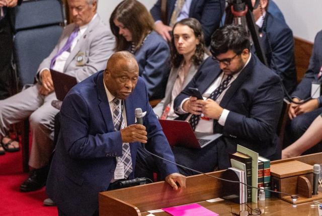 Rep. Marvin Lucas, a Cumberland County Democrat, speaks about Senate Bill 20, the abortion restrictions bill, during a House veto override debate on Tuesday, May 16, 2023 at the Legislative Building in Raleigh, N.C.