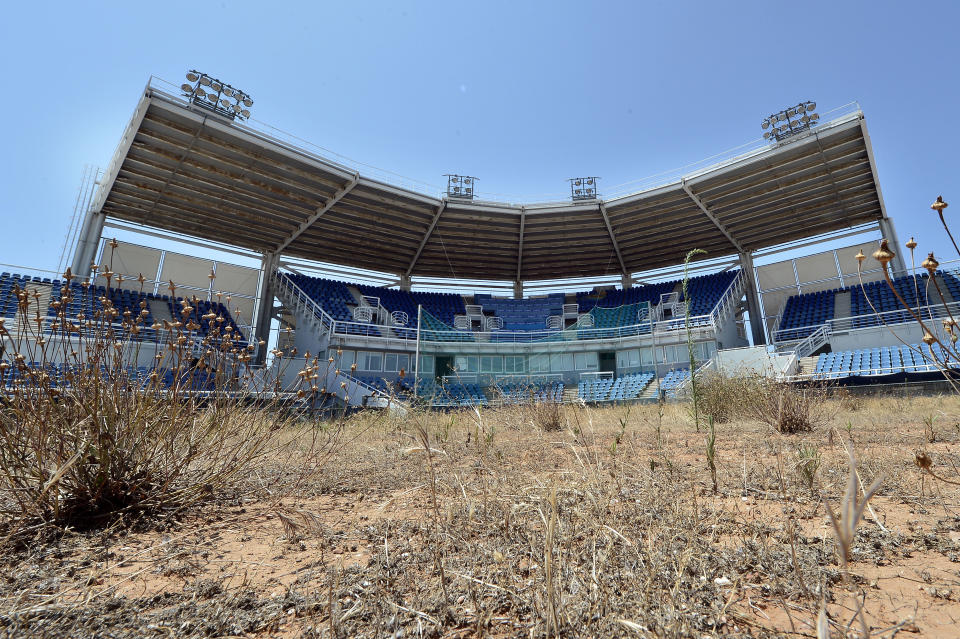 ATHENS, GREECE - JULY 31: General view of the Olympic Softball stadium at the Helliniko Olympic complex in Athens, Greece on July 31, 2014. Ten years ago the XXVIII Olympiad was held in Athens from the 13th - 29th August with the motto 