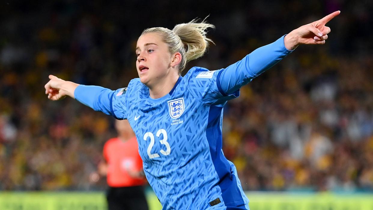  Alessia Russo of England celebrates after scoring her way to the England vs Spain 2023 FIFA Women's World Cup final.  