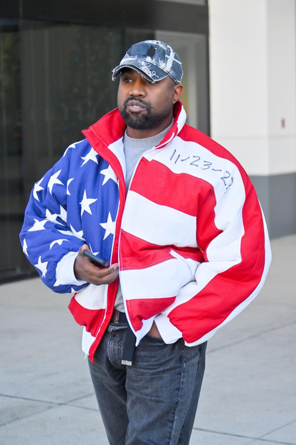 Kanye West Wearing American Flag Jacket