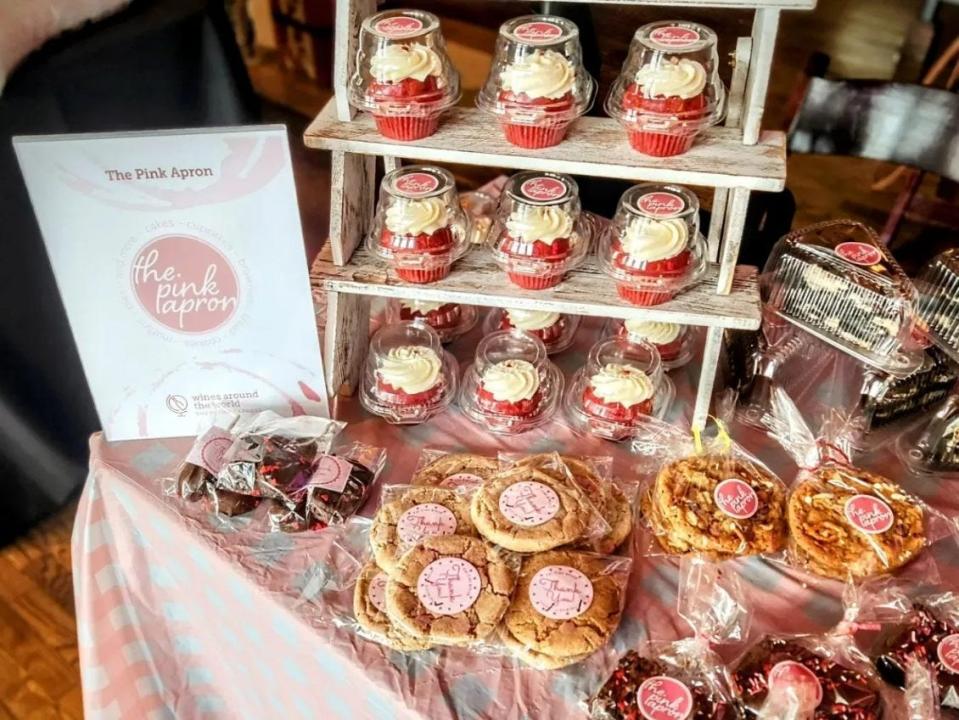 The Pink Apron sells a variety of baked goods, from cookies to cupcakes, including gluten-free and vegan options.