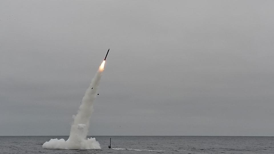 The U.S. Navy attack submarine Annapolis launches a Tomahawk cruise missile off the coast of California in 2018. (MC1 Ronald Gutridge/U.S. Navy)