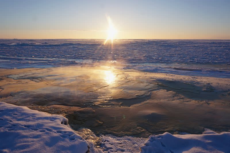 A view of new Bering Sea ice just formed off Nome, Alaska, U.S. December 21, 2018, on the winter solstice