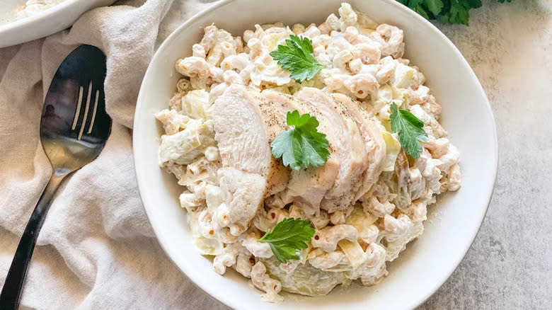 Bowl of chicken artichoke pasta