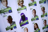 Picture of Indira Sinanovic, first Bosnian woman wearing the niqab to run in local election in Bosnia, is seen on an election poster in Zavidovici, Bosnia and Herzegovina, September 27, 2016. REUTERS/Dado Ruvic