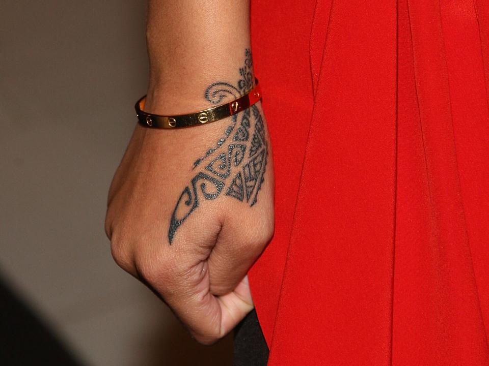 Rihanna tattoo detail at the launch of the Tattoo Heart Collection to Benefit UNICEF cocktail reception at Gucci on November 19, 2008 in New York City