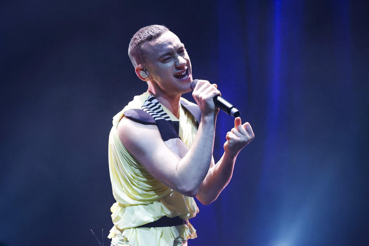 British singer Olly Alexander performs on stage at the Nordic Eurovision Party in Stockholm on April 14, 2024. (Photo by Christine Olsson/TT / TT News Agency / AFP) / Sweden OUT (Photo by CHRISTINE OLSSON/TT/TT News Agency/AFP via Getty Images)