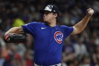 Chicago Cubs starting pitcher Justin Steele throws during the first inning of a baseball game against the Milwaukee Brewers Monday, July 4, 2022, in Milwaukee. (AP Photo/Morry Gash)