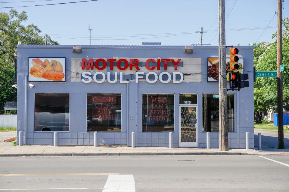 Exterior of Motor City Soul Food in Detroit on June 16, 2022.