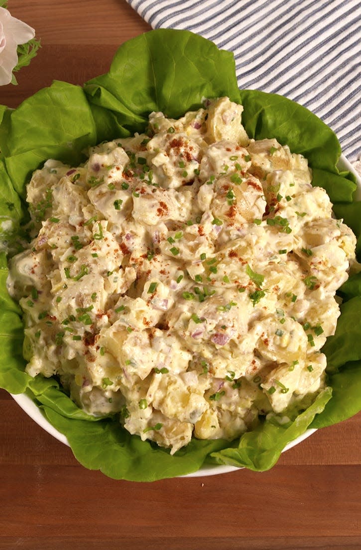 <p>Everyone will be fighting for the last scoop!</p><p>Get the recipe from <a href="https://www.delish.com/cooking/recipe-ideas/recipes/a53128/classic-potato-salad-recipe/" rel="nofollow noopener" target="_blank" data-ylk="slk:Delish;elm:context_link;itc:0;sec:content-canvas" class="link ">Delish</a>.</p>