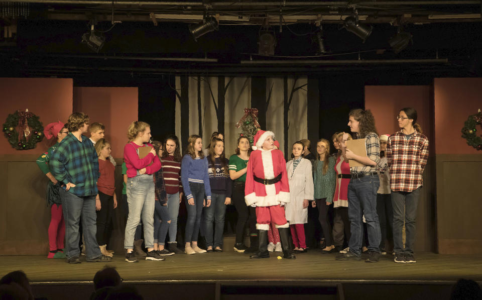 This 2018 photo provided by the Little Theatre off Broadway shows a live performance for the theater's 2018 holiday show. For many, community plays are a holiday tradition. (Jerri Shafer/Little Theatre off Broadway via AP)