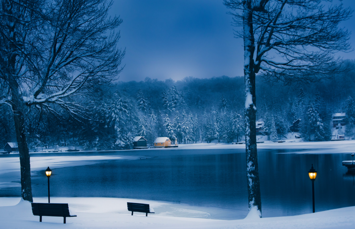 A wintery landsape envelops Old Forge pond.