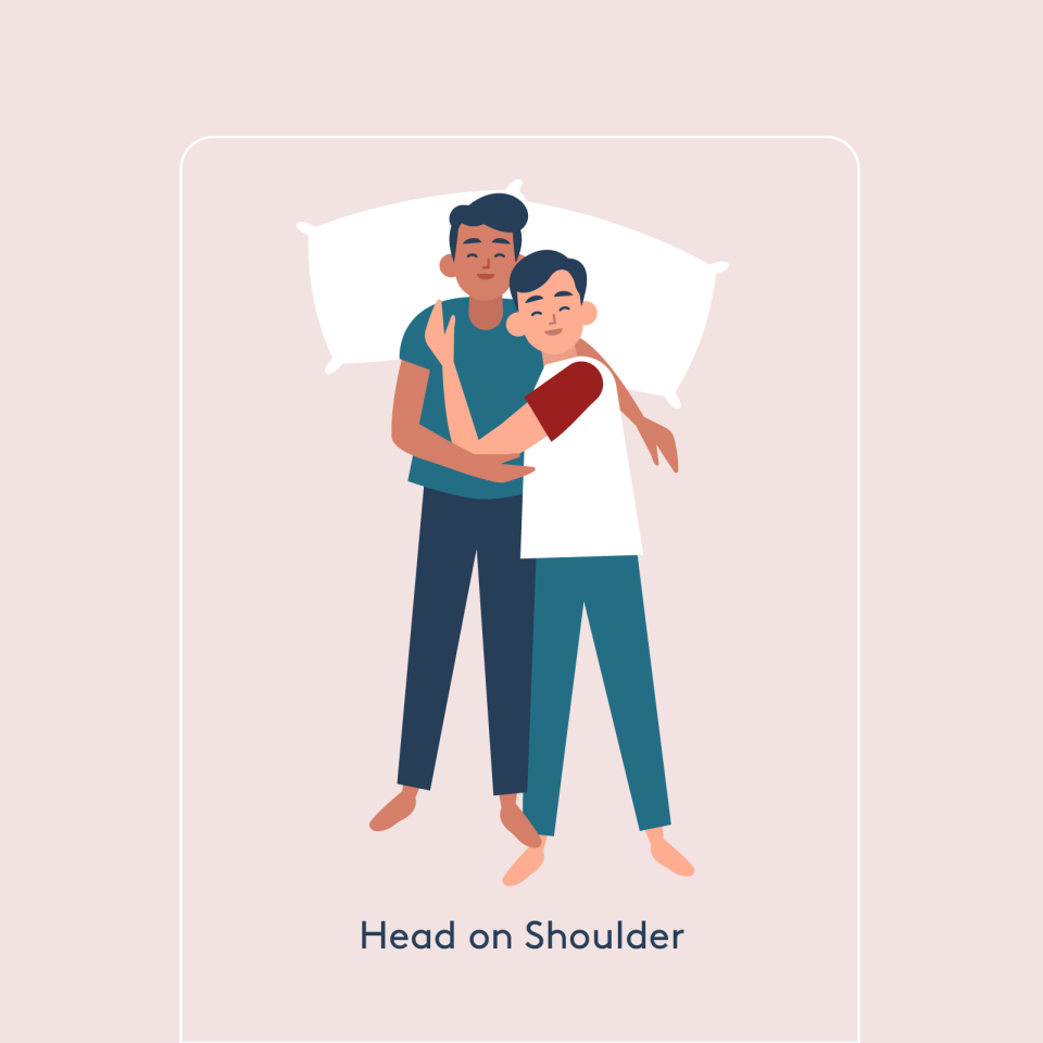 Cartoon couple in head on shoulder sleep position