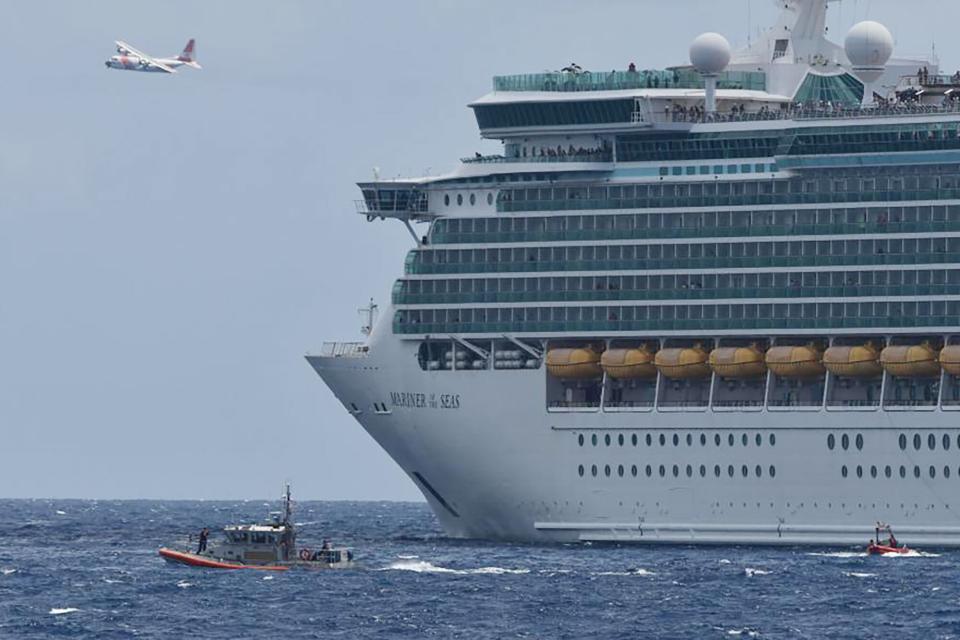 A cruise ship rescued one person and transferred the individual to Coast Guard crews after being found swimming off the Florida Keys, Aug. 5, 2022. The person's rustic vessel capsized approximately 14 miles off Sugarloaf Key. (U.S. Coast Guard photo by Coast Guard Cutter Issac Mayo's crew)