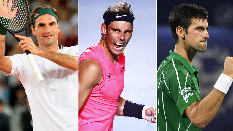 Pictured here, the Big Three of men's tennis: Roger Federer, Rafael Nadal and Novak Djokovic.