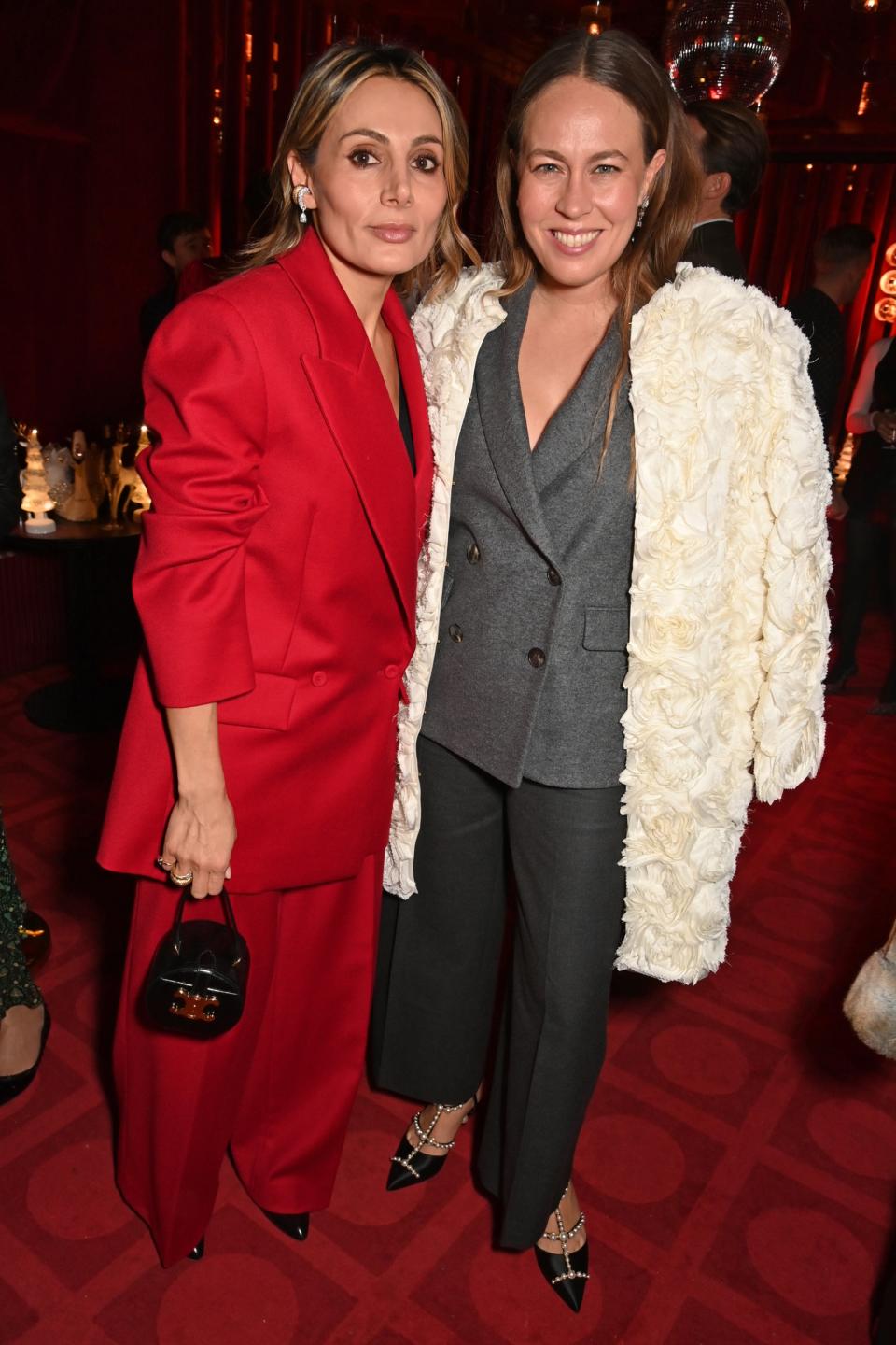 Narmina Marandi and Princess Nina of Greece and Denmark aka Nina Flohr attend the Mrs Alice x Della Vite cocktail party hosted by Poppy Delevingne and Alice Naylor-Leyland to celebrate the start of the festive season Upstairs at Langan's Brasserie on November 28, 2023 in London.