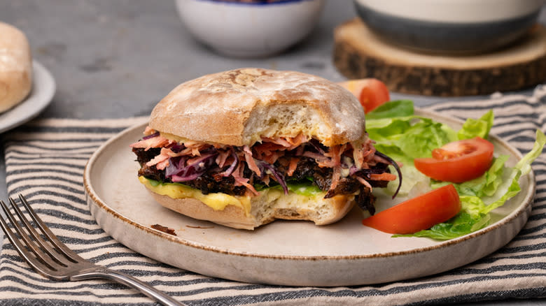 BBQ mushroom and slaw sandwich