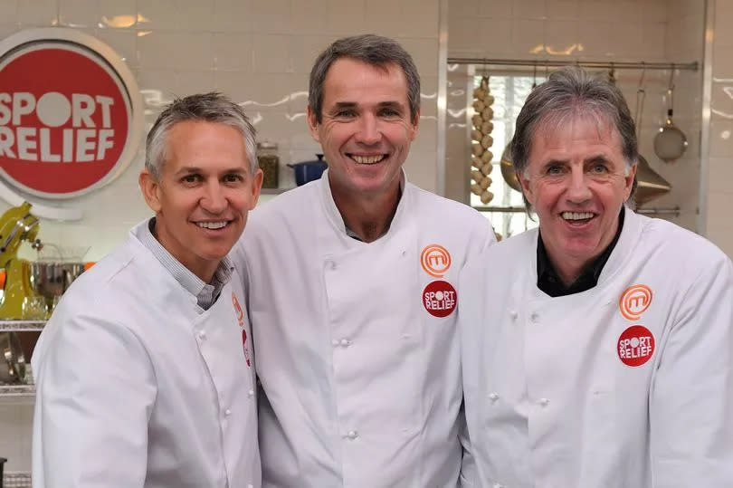 Gary Lineker, Alan Hansen and Mark Lawrenson take part in Sport Relief 2010.