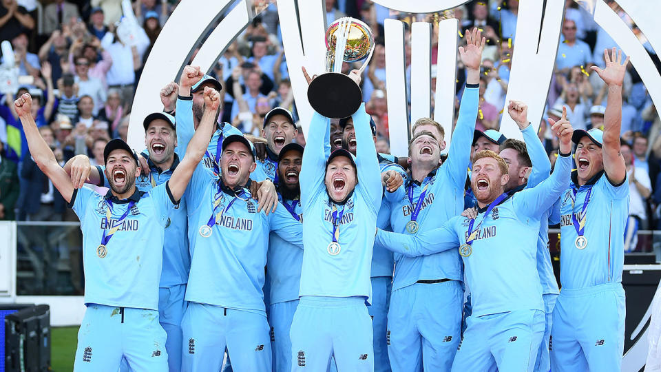 England celebrate winning their first Cricket World Cup. 