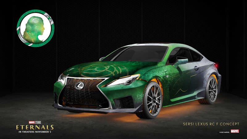 陳靜飾演的Sersi是一輛由綠漸層為灰的RC F。（圖／翻攝Lexus網站）