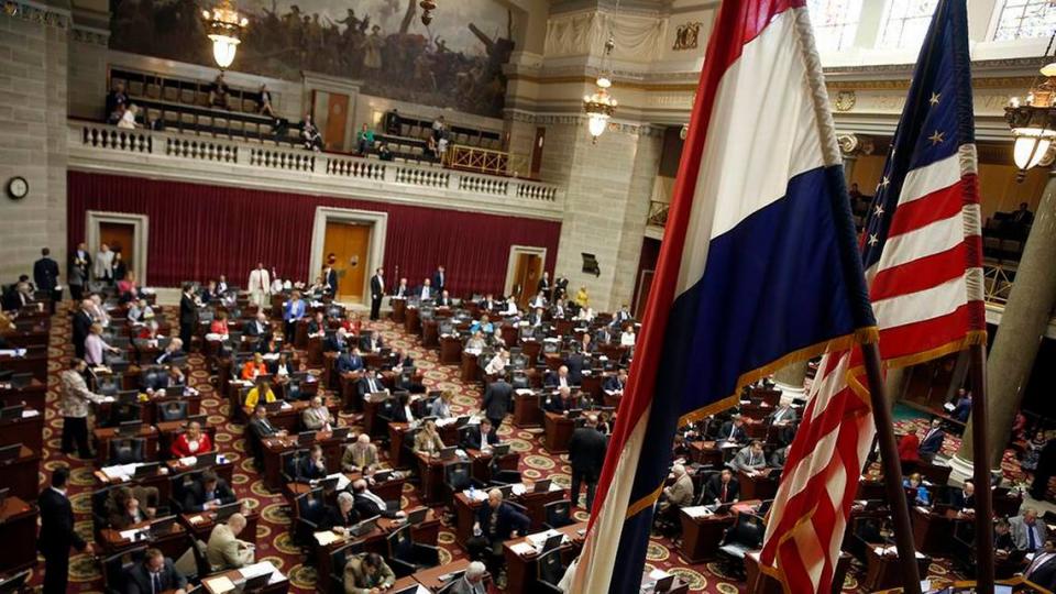 Members of the Missouri House of Representatives work on the final day of the legislative session Friday, May 13, 2016, at the Capitol in Jefferson City, Mo. (AP Photo/Jeff Roberson)