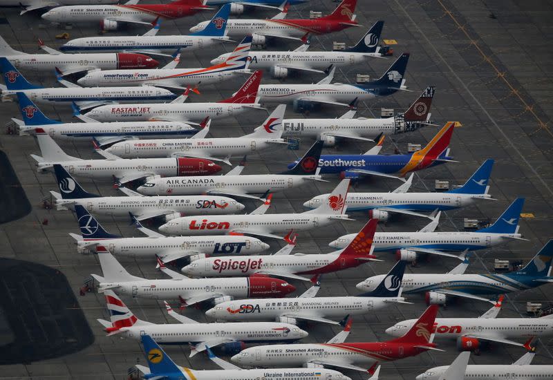 Dozens of grounded Boeing 737 MAX aircraft are seen parked at Grant County International Airport in Moses Lake