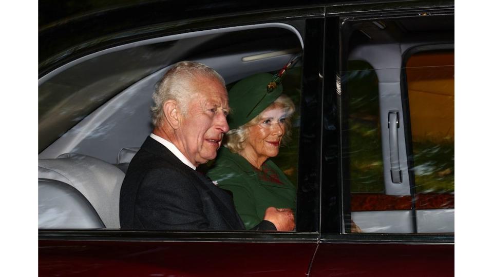 King Charles III and Queen Camilla arrive by car at Crathie Kirk to attend the church service on September 08, 2024 in Crathie, Aberdeenshire. This Sunday marks the second anniversary of the death of the UK's longest reigning monarch, Queen Elizabeth II.