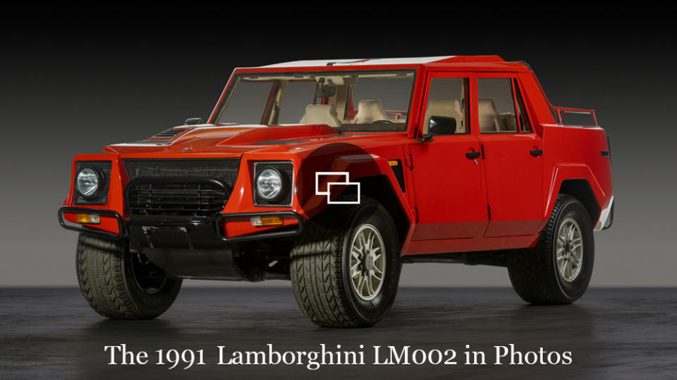 A red 1991 Lamborghini LM002.