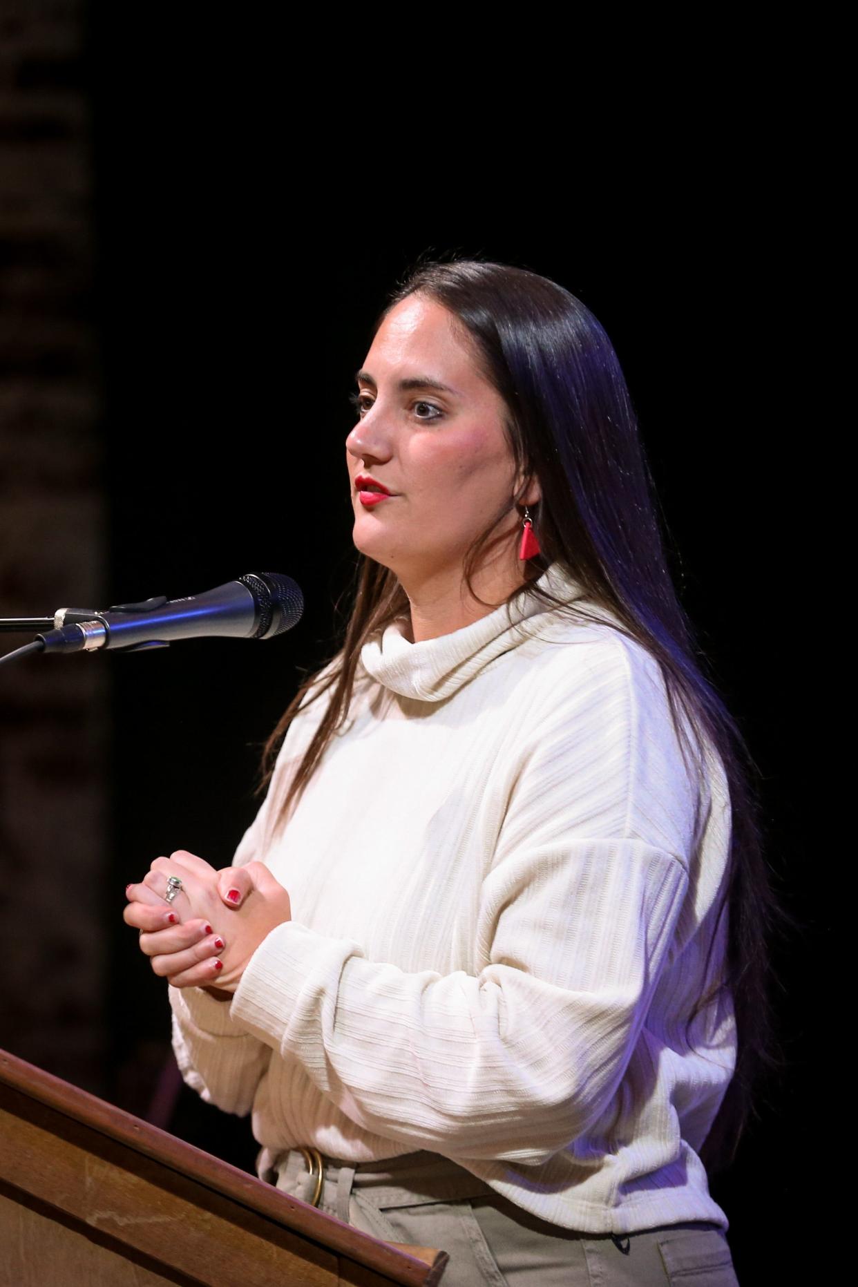 Missouri House Representative Betsy Fogle speaks to a crowd of about 75 individuals during the Transgender Day of Remembrance event at The Old Glass Place on Sunday, Nov. 20, 2022. The event included speakers like Fogle, live music, an artist showcase and tribute to trans individuals who have lost their lives over the last year.