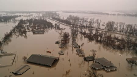 FILE PHOTO: A flooded parcel of land along the Platte River is pictured in this aerial photograph at La Platte, south of Omaha