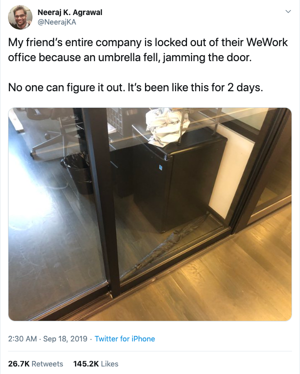 The tweet that went viral about the umbrella that locked office workers out for days.