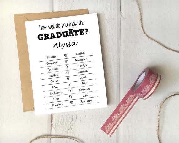 "How Well Do You Know the Graduate" Printable Template