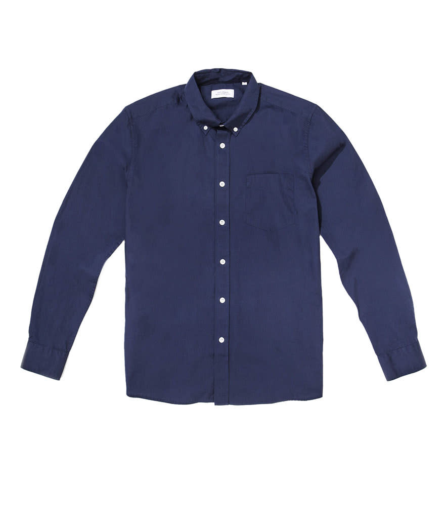 <p>Crosby poplin shirt in washed navy, $125, <a href="https://www.saturdaysnyc.com/item/crosby-poplin-shirt-washed-navy" rel="nofollow noopener" target="_blank" data-ylk="slk:saturdaysnyc.com;elm:context_link;itc:0;sec:content-canvas" class="link ">saturdaysnyc.com</a></p>