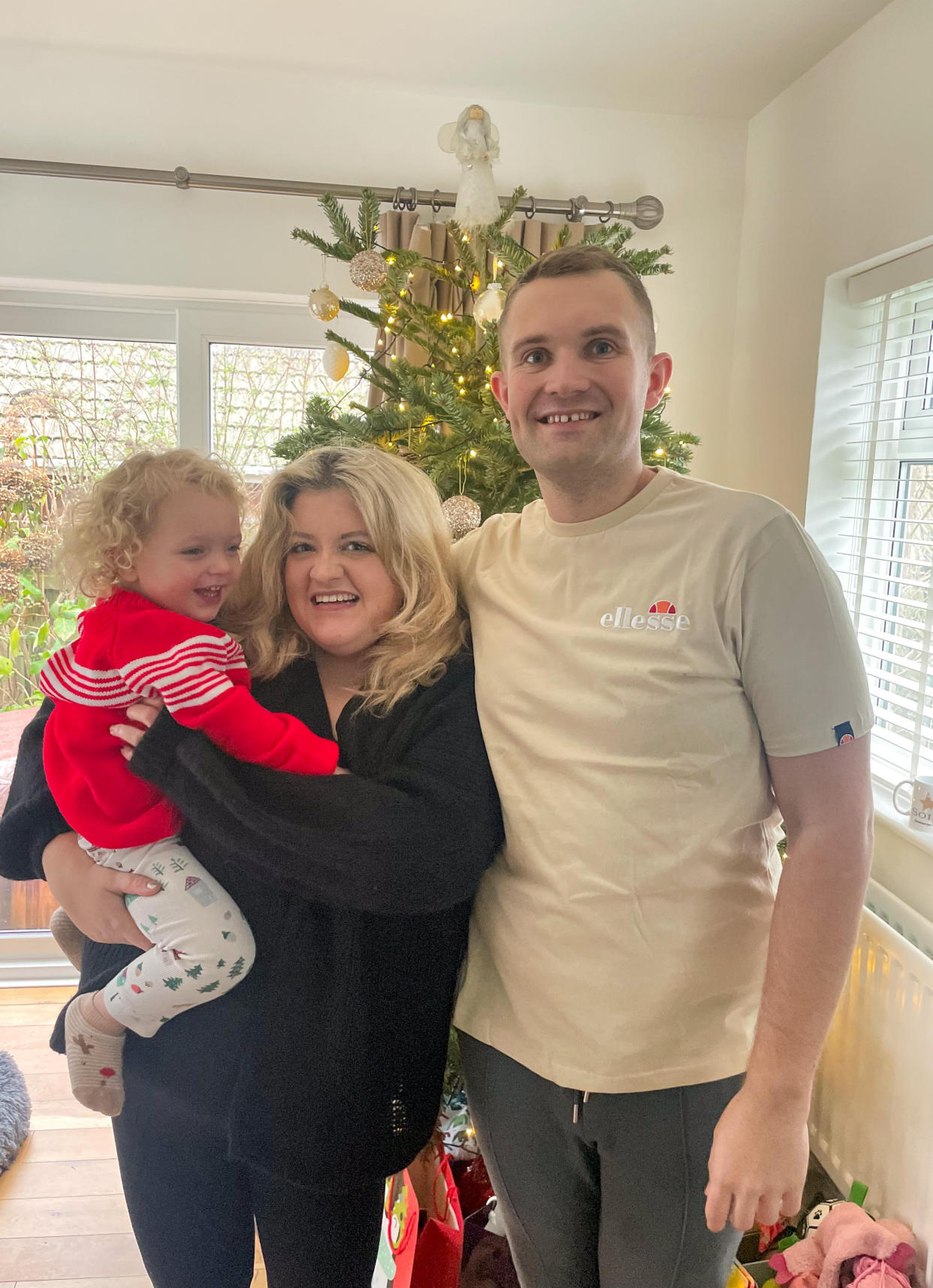 Bradbury pictured with her son Albie and partner Adam. (Sophie Bradbury/SWNS)
