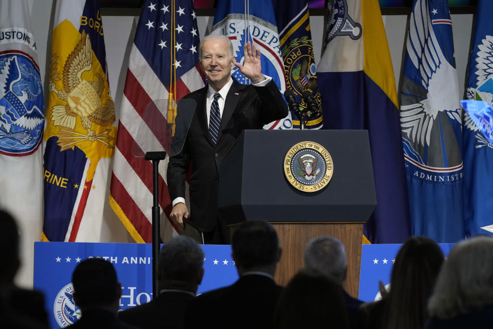 President Joe Biden attends the Department of Homeland Security's 20th anniversary ceremony in Washington, Wednesday, March 1, 2023. (AP Photo/Susan Walsh)