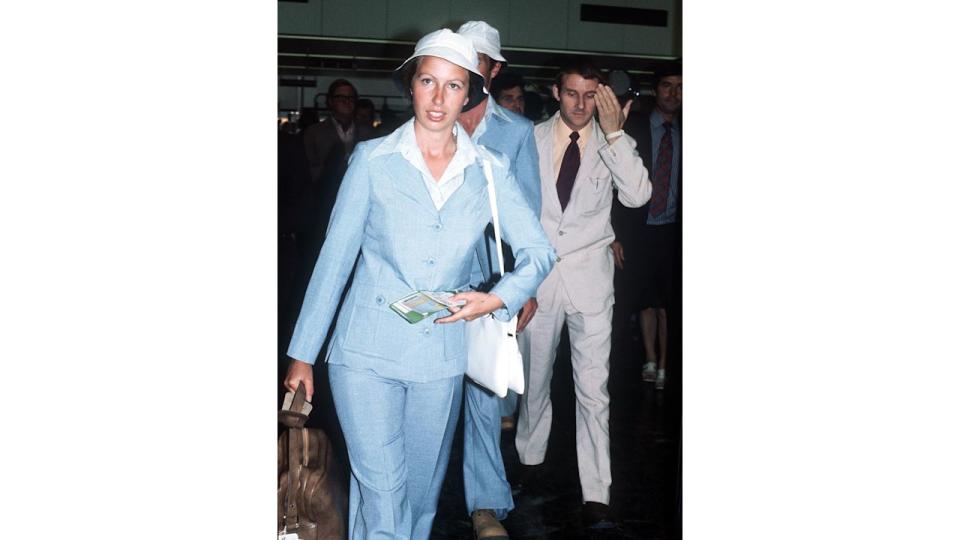 Princess Anne in her team uniform at Heathrow airport, where she flew off to the Montreal Olympic games with the rest of Britain's equestrian squad.  The Princess is a member of the three-day event team