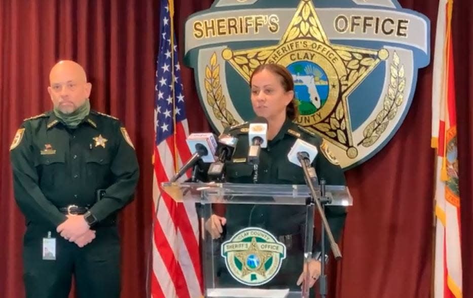 Clay County Sheriff Michelle Cook, shown at a news conference, spearheaded the request for $1.5 million in state support for the Northeast Florida Intercept Task Force.