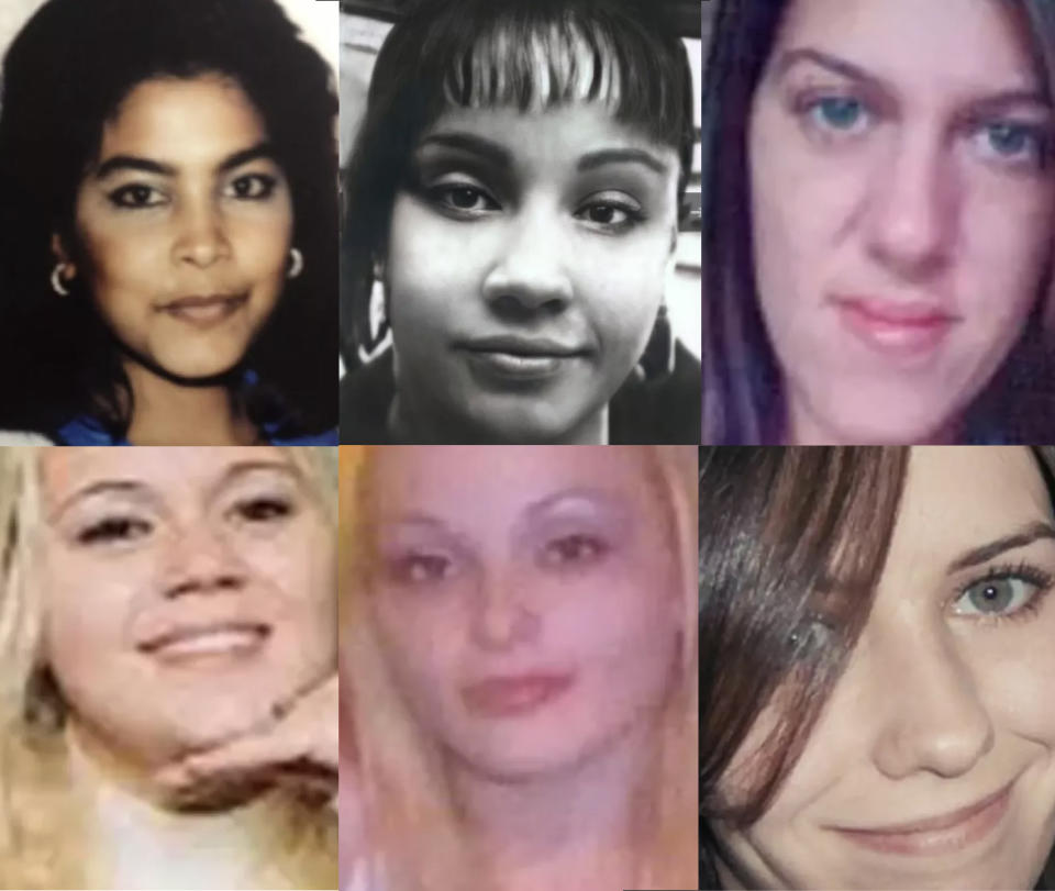 Sandra Costilla, Jessica Taylor, Amber Costello, Meghan Waterman, Melissa Barthelemy and Maureen Brainard-Barnes. (Courtesy of the family (2), Suffolk County Sherrif's Dept. (4)).