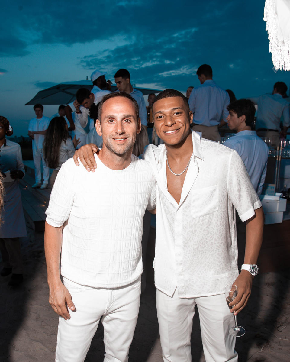 Michael Rubin and Kylian Mbappé at Michael Rubin's July 4th Party in the Hamptons, NY on July 4, 2023.