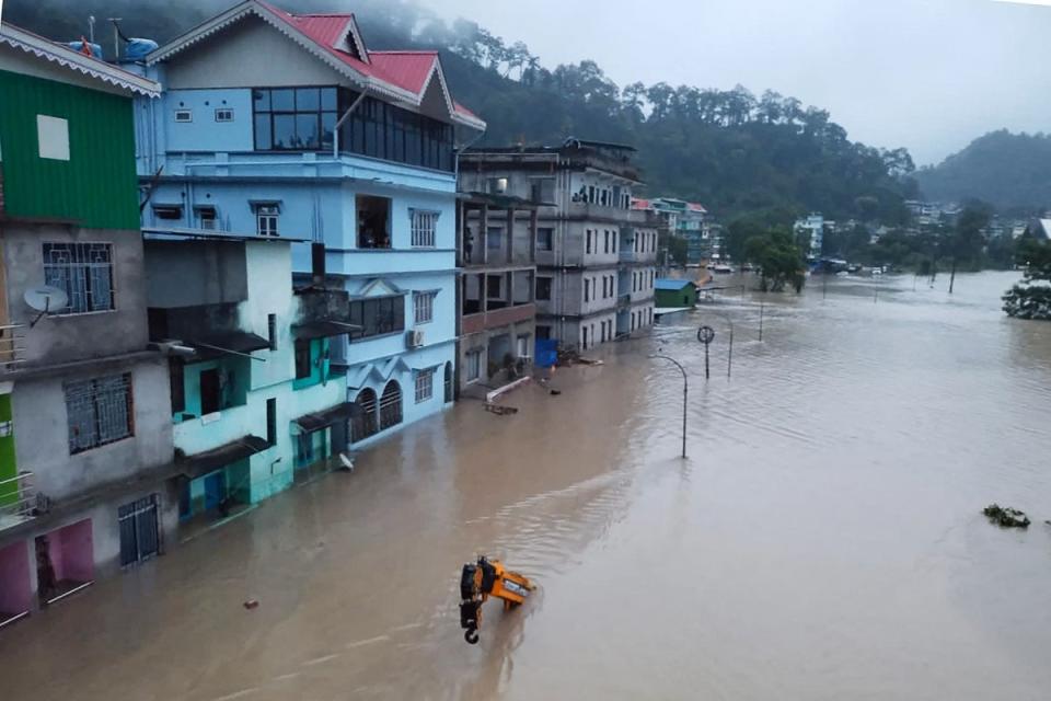 A flooded street in Lachen Valley (INDIAN ARMY/AFP via Getty Images)