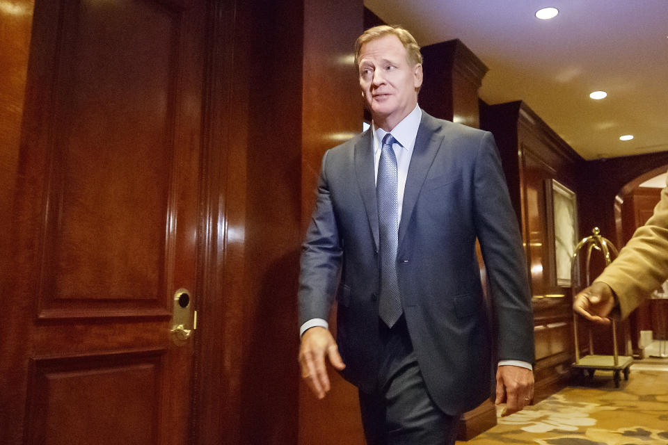 Commissioner Roger Goodell and the league's owners plan on discussing Wednesday the issue of NFL players protesting social injustice and racial inequalities. (AP) 