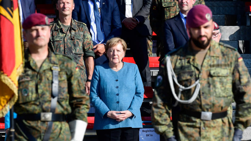 梅克爾9月22日參加德國聯邦國防軍儀式的宣誓儀式。