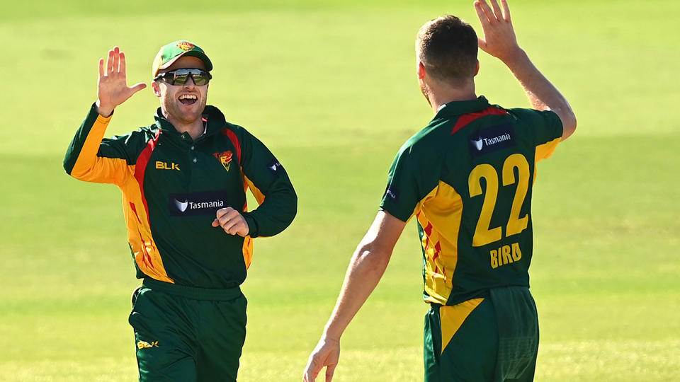 Mac Wright and Jackson Bird, pictured here celebrating after Jake Weatherald's dismissal.