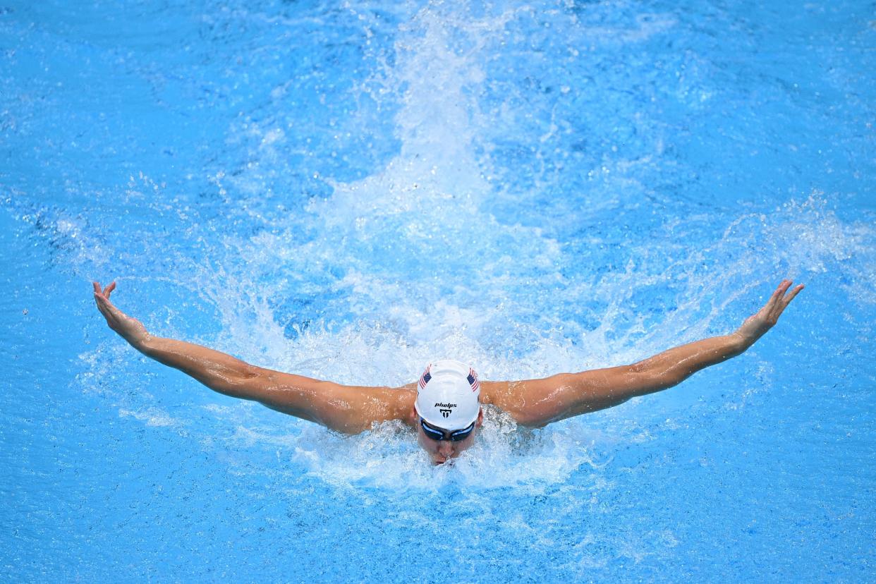 USA's Chase Kalisz competes in a heat for the men's 200m individual medley swimming event during the Tokyo 2020 Olympic Games at the Tokyo Aquatics Centre in Tokyo on July 28, 2021.