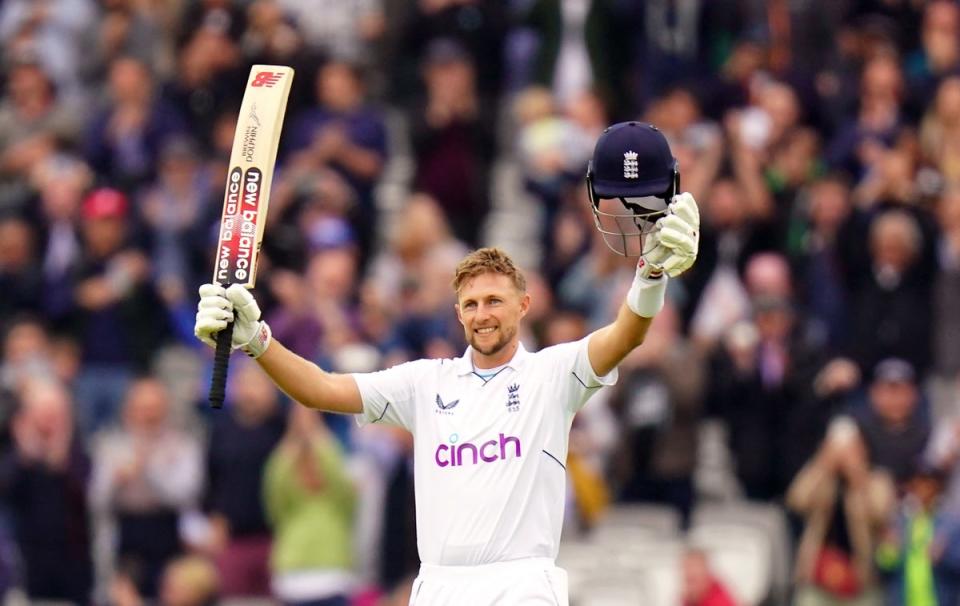 Joe Root celebrated reaching his century against New Zealand (Adam Davy/PA) (PA Wire)