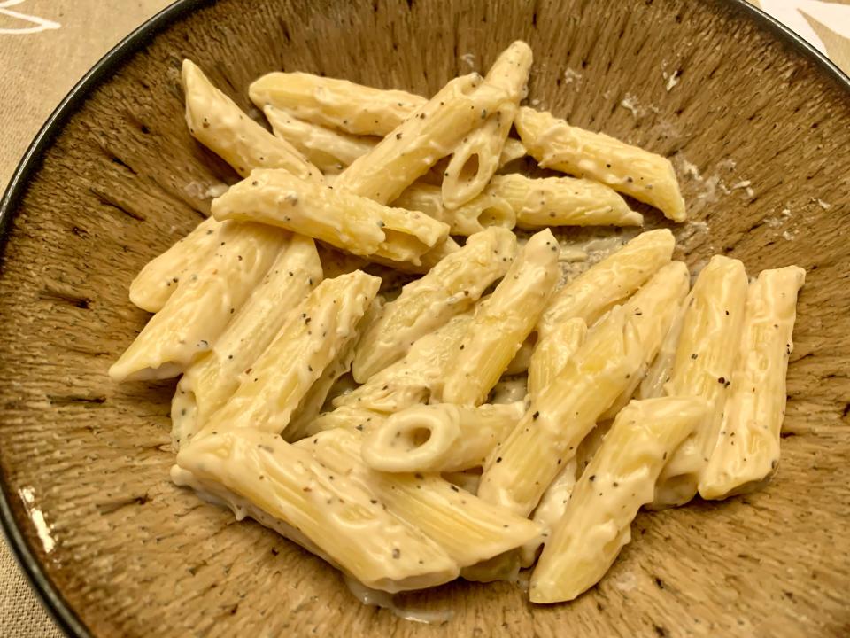 Trader Joe's cacio e pepe on penne pasta