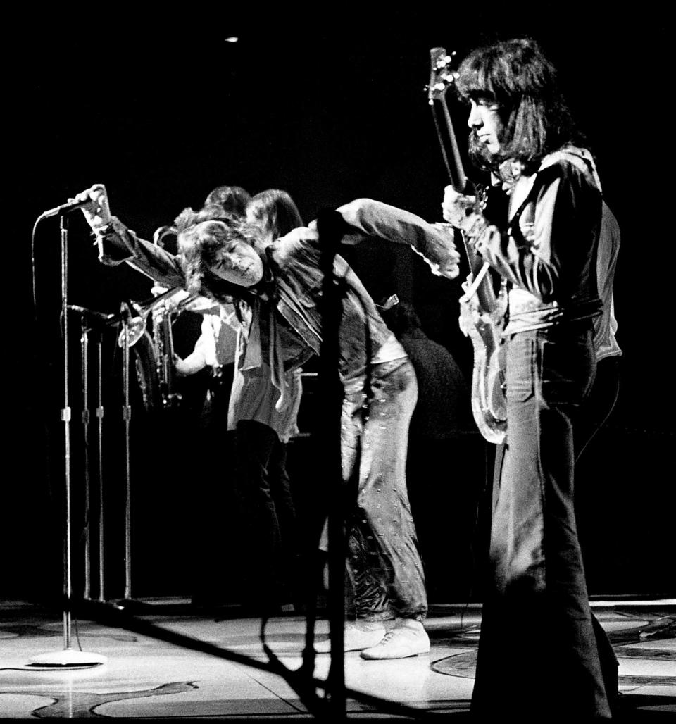 Mick Jagger, left, and Bill Wyman of the Rolling Stones perform for a sell-out crowd at Nashville's Municipal Auditorium on June 29, 1972.