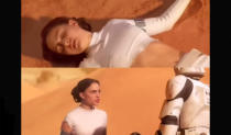 <p>File under: 'A’ for 'Another Pointless Bit’. Padme’s ship is shot in mid-air and she tumbles out, falling from a great height onto a sand dune, which she rolls down, writhing in agony. A Clone Trooper approaches. “Are you all right?” he asks. A few seconds pass. “Uh huh,” replies Padme, who gets up like nothing ever happened. AARGGHHHH.</p>