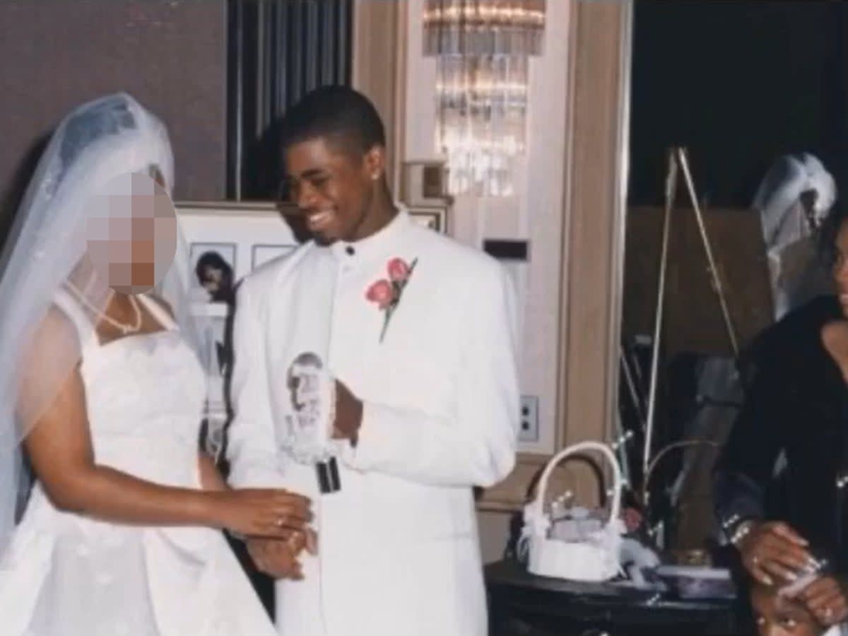 Tafari Campbell marries his wife in 1999. Her face has been blurred out of respect for her privacy. (Tafari Campbell via Instagram)